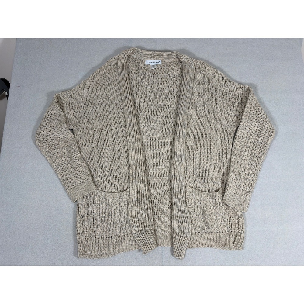 Cotton Emporium Womens Small Tan Beige Open Front Knit Cardigan Sweater Pocket